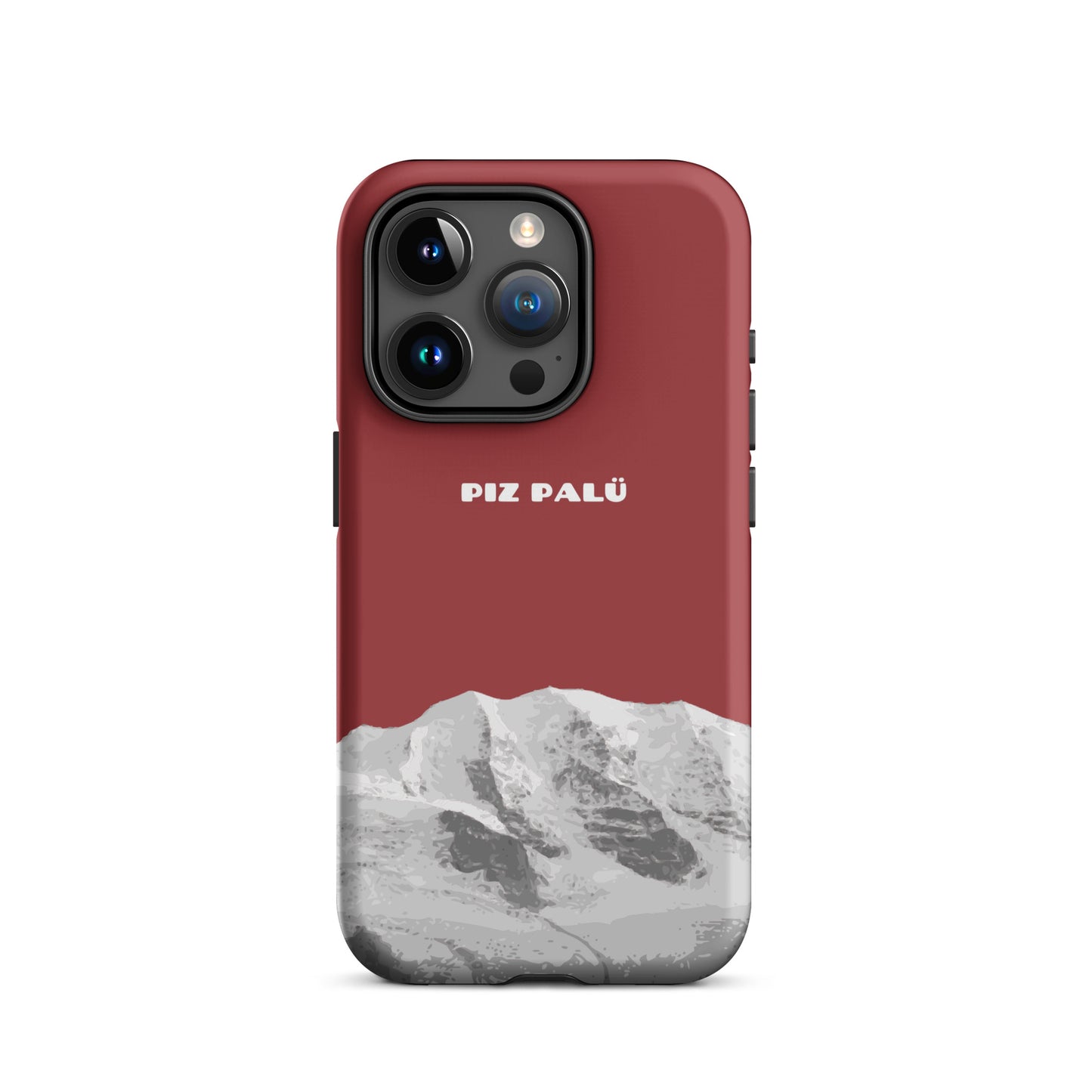 iPhone 15 Pro Hülle in Rot mit Piz Palü Motiv aus Graubünden, Schweiz.