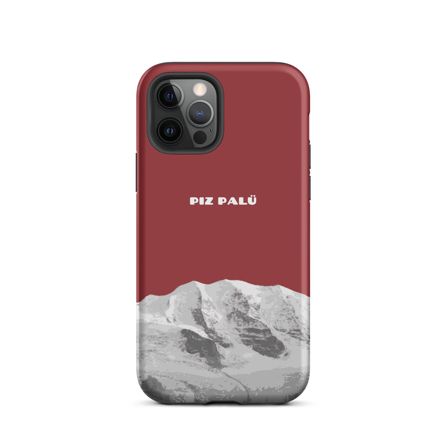 Rote iPhone 12 Pro Handyhülle mit Piz Palü Motiv aus Graubünden, robustes Design.