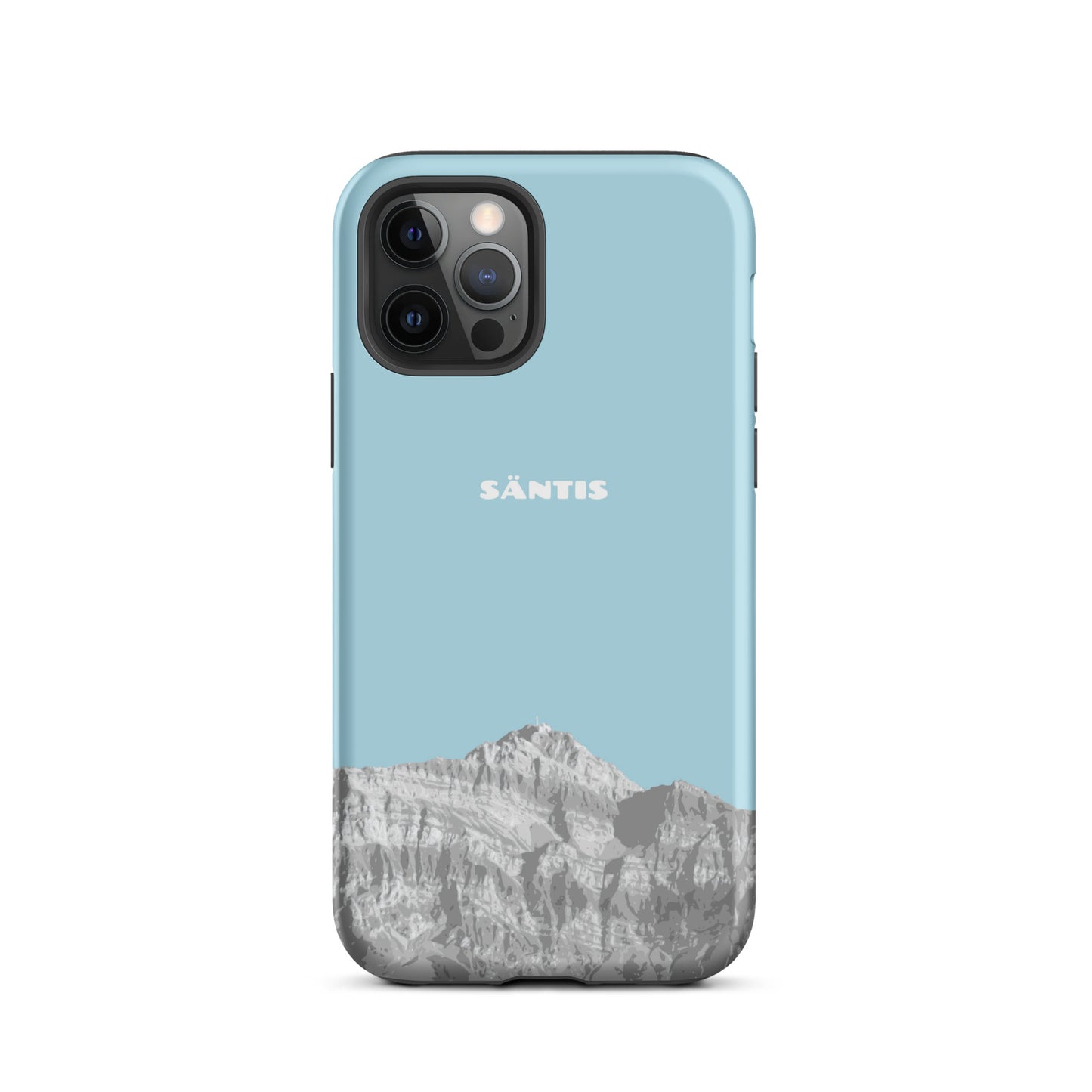 Hellblaue iPhone 12 Pro Hülle mit Säntis-Motiv aus strapazierfähigem Kunststoff, Schutz für Ihr iPhone.