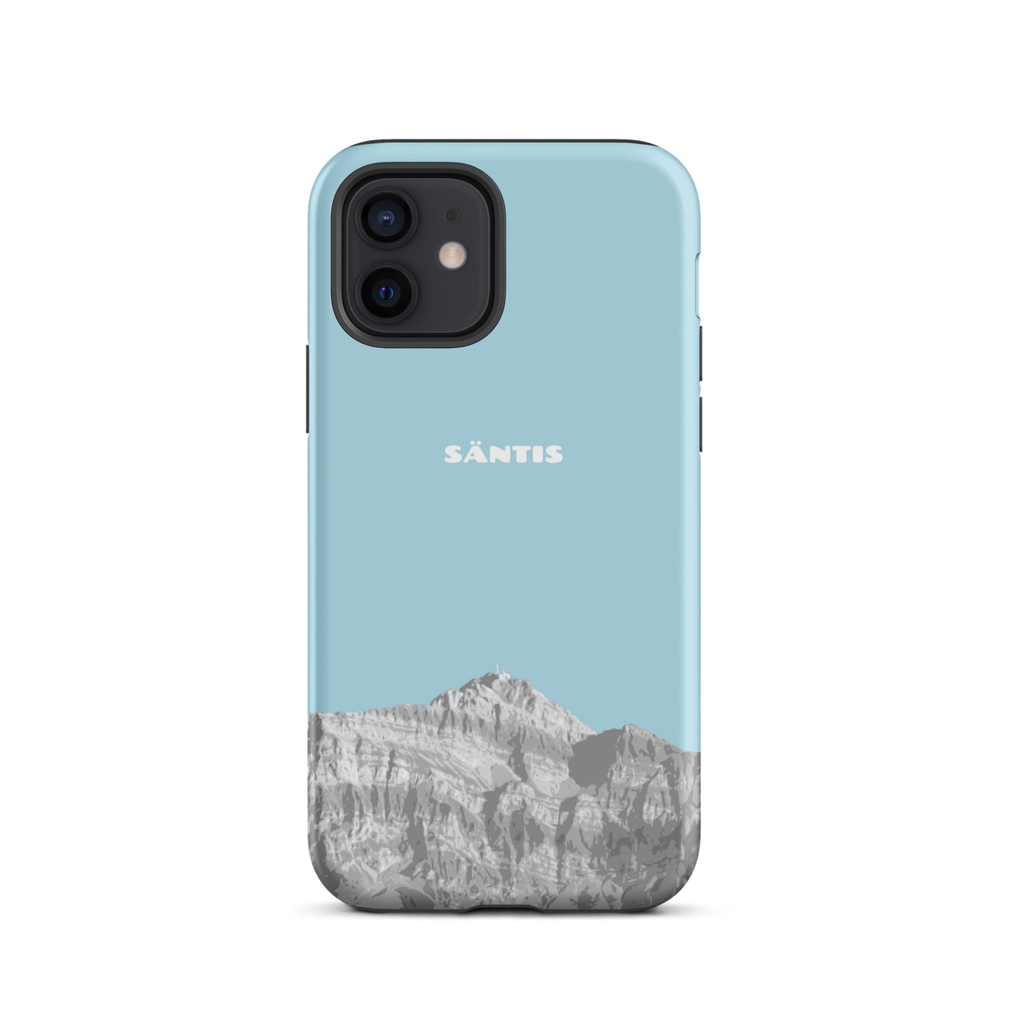 iPhone 12 Handyhülle in Hellblau mit Säntis-Motiv aus dem Alpstein, robustes Design