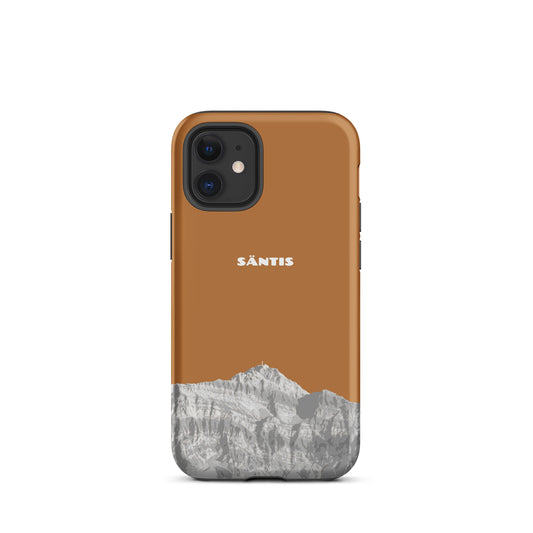 Kupferfarbene iPhone 15 Pro Max Hülle mit Säntis-Motiv aus dem Alpstein, robustes Design, präzise Aussparungen.
