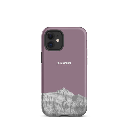 Pastellviolette iPhone 15 Pro Max Hülle mit Säntis-Motiv aus dem Alpstein, robustes Material.