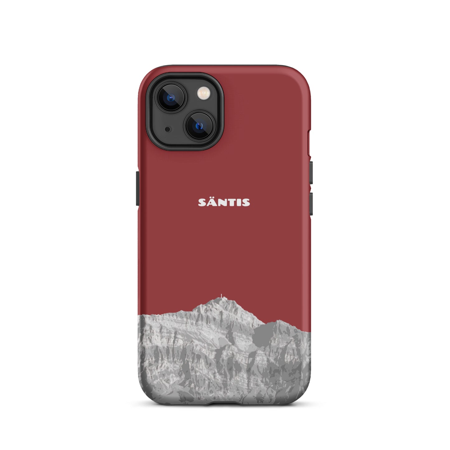 Rote iPhone 13 Handyhülle mit Säntis-Motiv aus robustem Material, Schutzhülle für Apple iPhone.