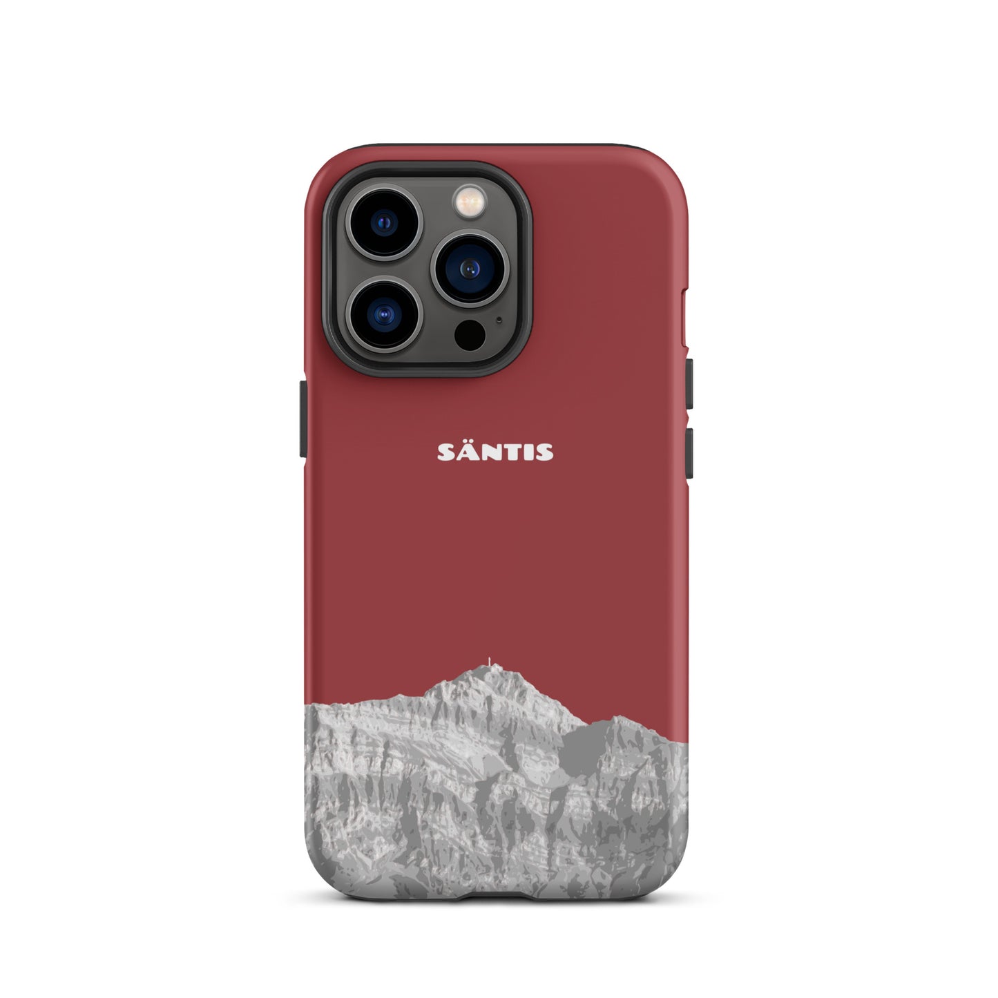 Rote Schutzhülle für iPhone 13 Pro mit Säntis Alpstein Design, robust und stilvoll.