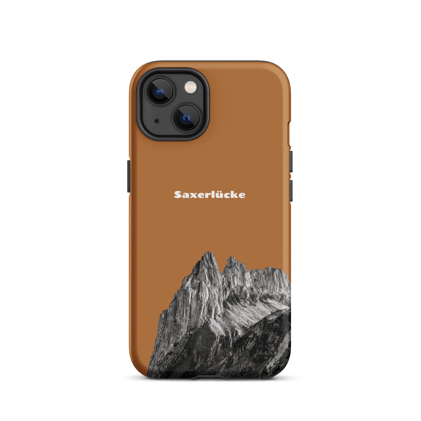 iPhone-Hülle Saxerlücke in Kupferoptik, robustes Design mit Alpstein-Motiv, Schutzhülle für iPhone.