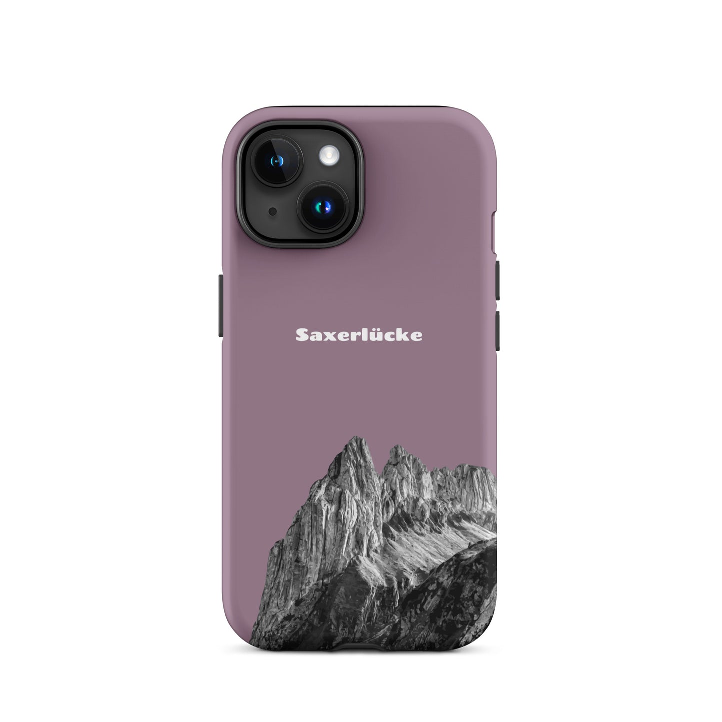Robuste iPhone-Hülle in Pastellviolett mit Saxerlücke-Motiv aus dem Alpstein, Schutzhülle mit attraktivem Design