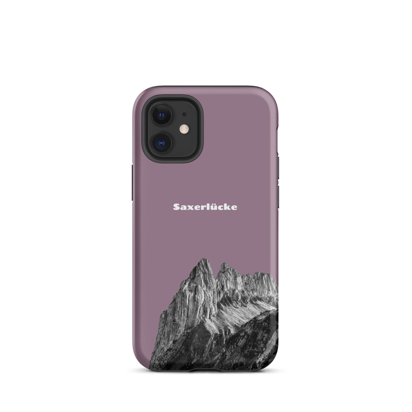iPhone Case Saxerlücke Pastellviolett, robuste Schutzhülle mit Alpstein-Motiv, Rückansicht.