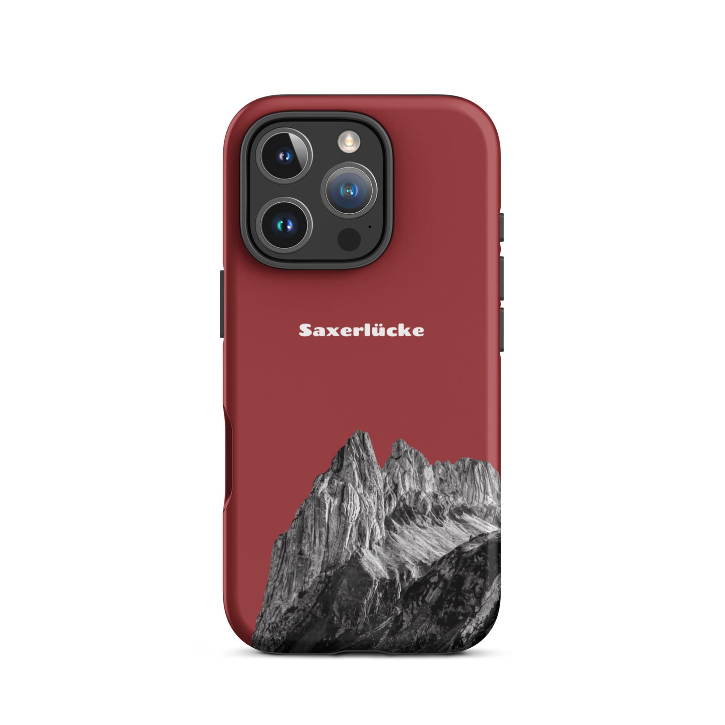 Robuste iPhone-Hülle in Rot mit Saxerlücke-Design, Schutzhülle aus strapazierfähigem Material.