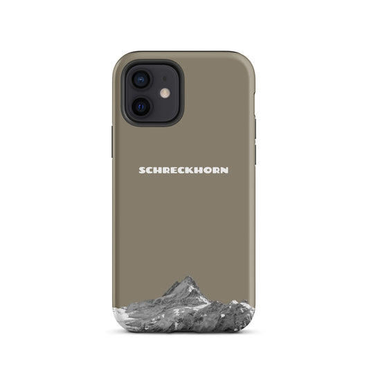 Graubraune iPhone 16 Pro Max Hülle mit Schreckhorn-Motiv, robustes Design