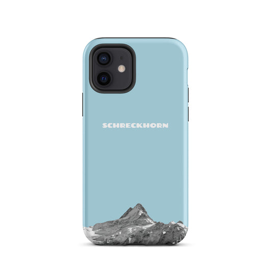 Hellblaue iPhone 16 Pro Max Hülle mit Schreckhorn-Motiv aus robustem Material