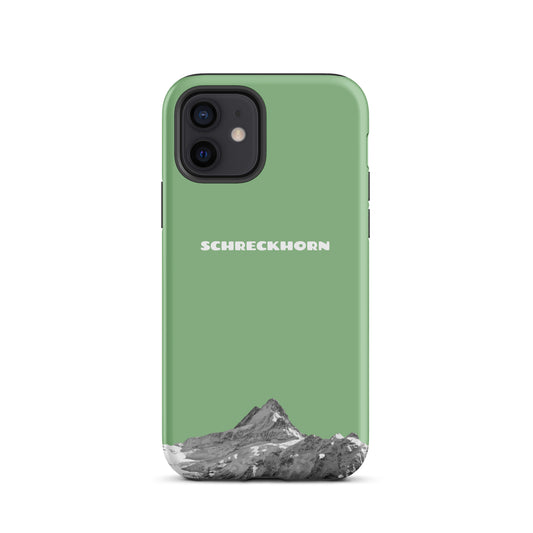 iPhone 16 Pro Max Hülle in Hellgrün mit Schreckhorn-Motiv aus Silikon