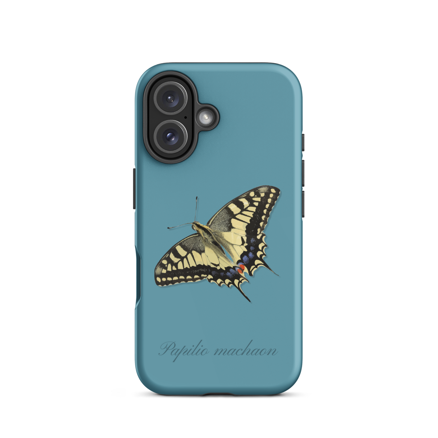 iPhone Case mit Schwalbenschwanz-Design in Gletscherwasserblau, Seitenansicht