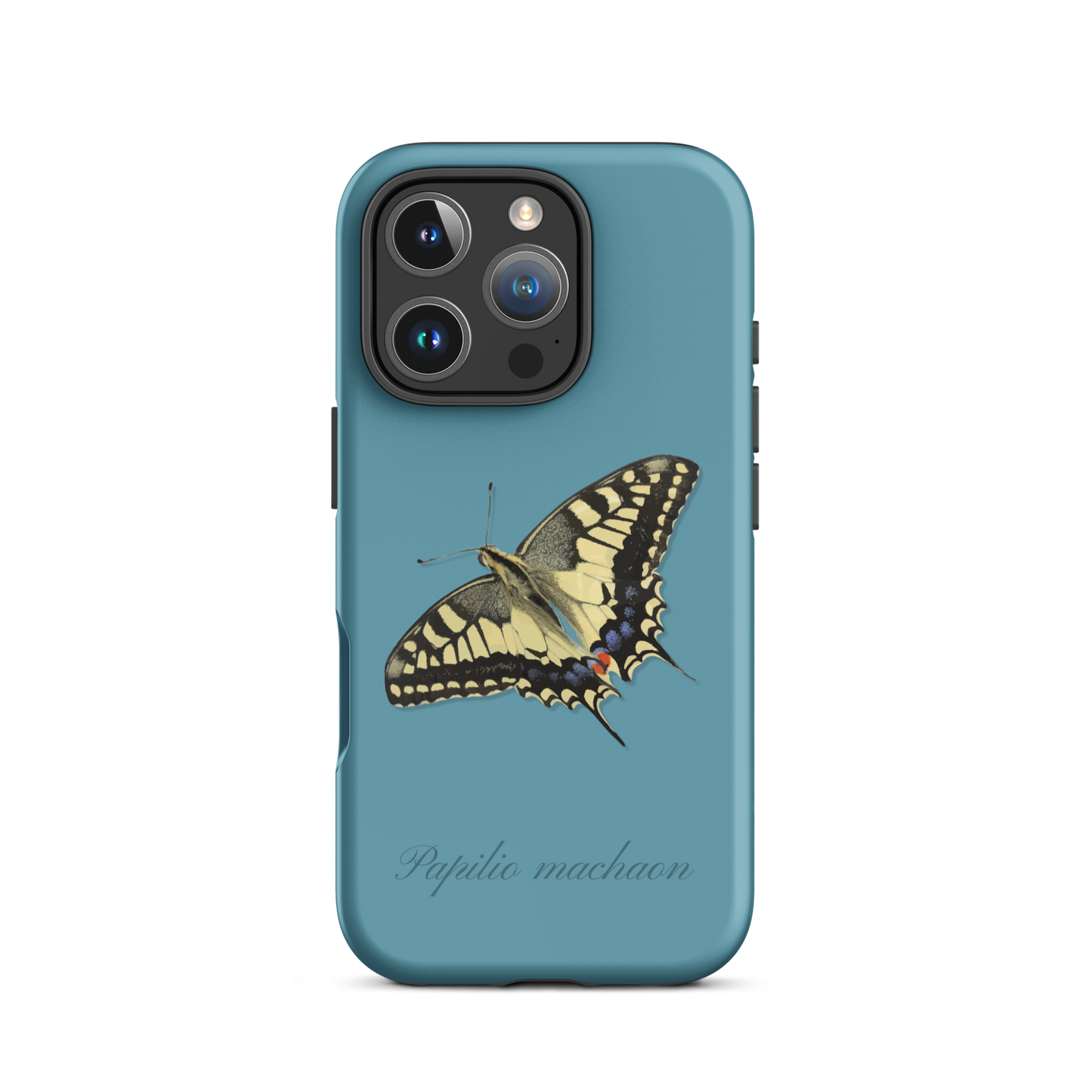 iPhone Hülle aus Holz in Gletscherwasserblau mit Schwalbenschwanz-Muster