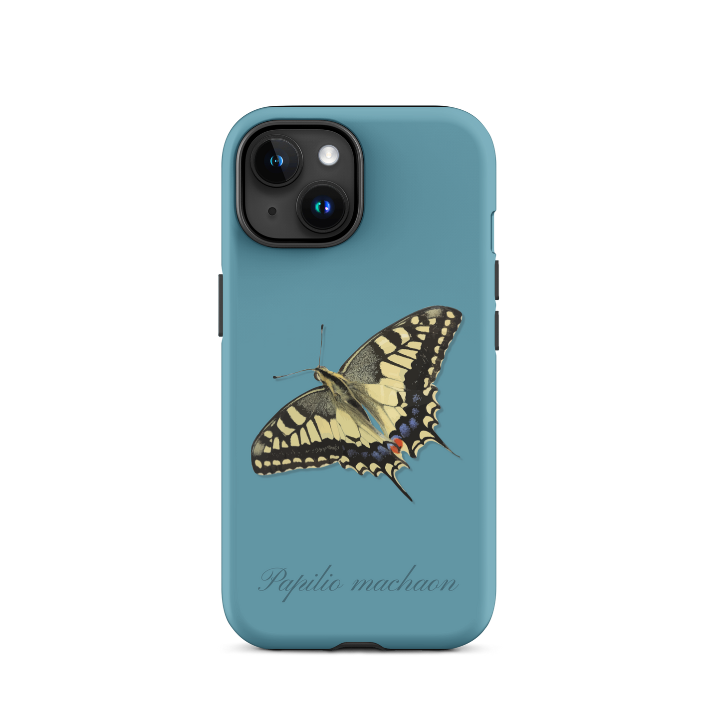 iPhone Case in Gletscherwasserblau mit Schwalbenschwanzmuster aus Silikon.