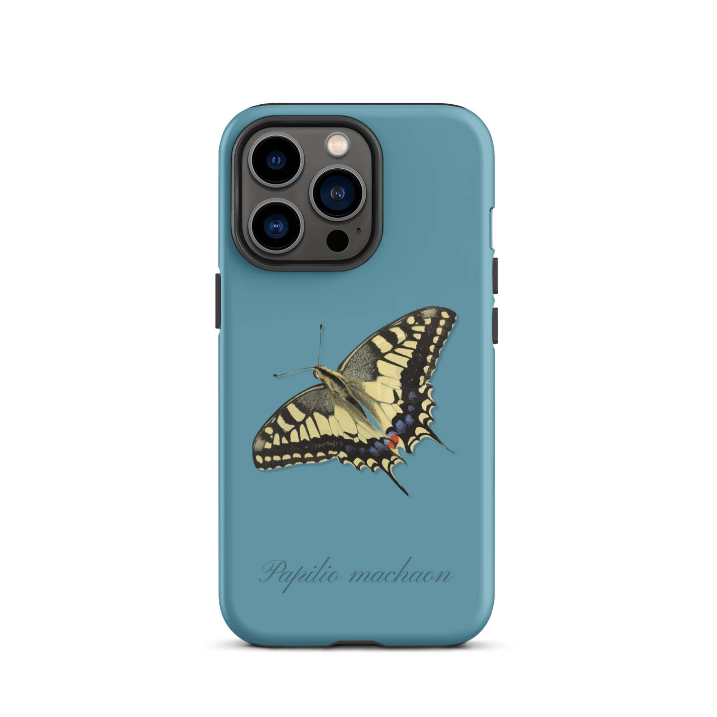 iPhone Case mit Schwalbenschwanz-Design in Gletscherwasserblau, Detailansicht des Designs.