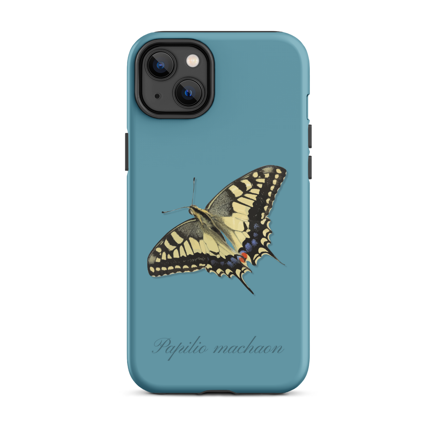iPhone Case in Gletscherwasserblau mit Schwalbenschwanz-Muster, schützende Handyhülle aus robustem Material.