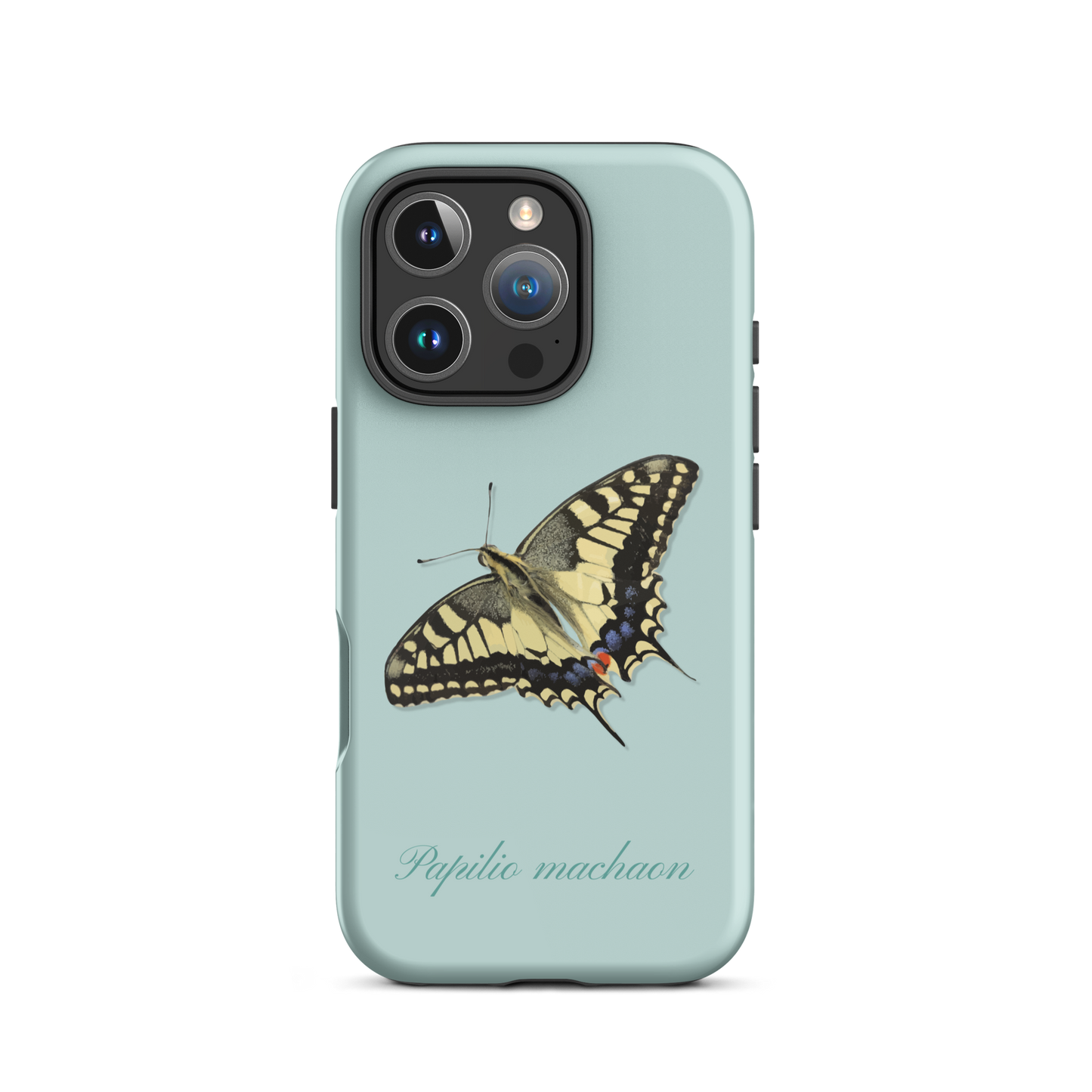 iPhone Case in Hellblau mit Schwalbenschwanz-Muster, Seitenansicht