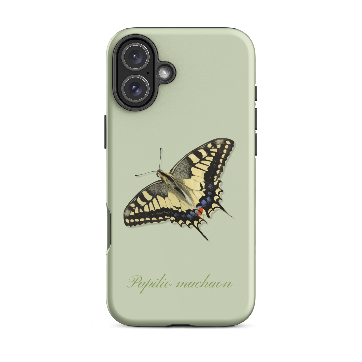iPhone Case in Hellgrün mit Schwalbenschwanz-Muster, seitliche Ansicht