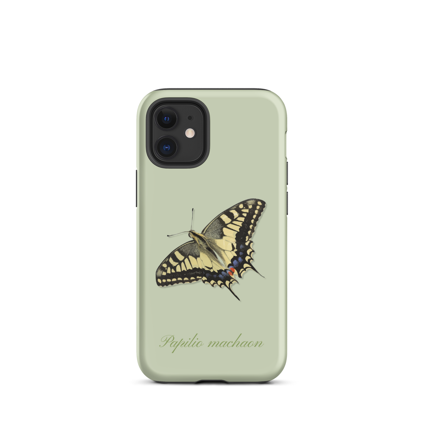 iPhone Hülle in Hellgrün mit Schwalbenschwanz-Muster, Seitenansicht