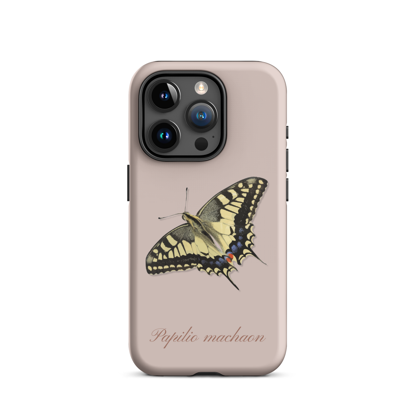 Rosa iPhone-Hülle mit Schwalbenschwanz-Design, seitliche Ansicht