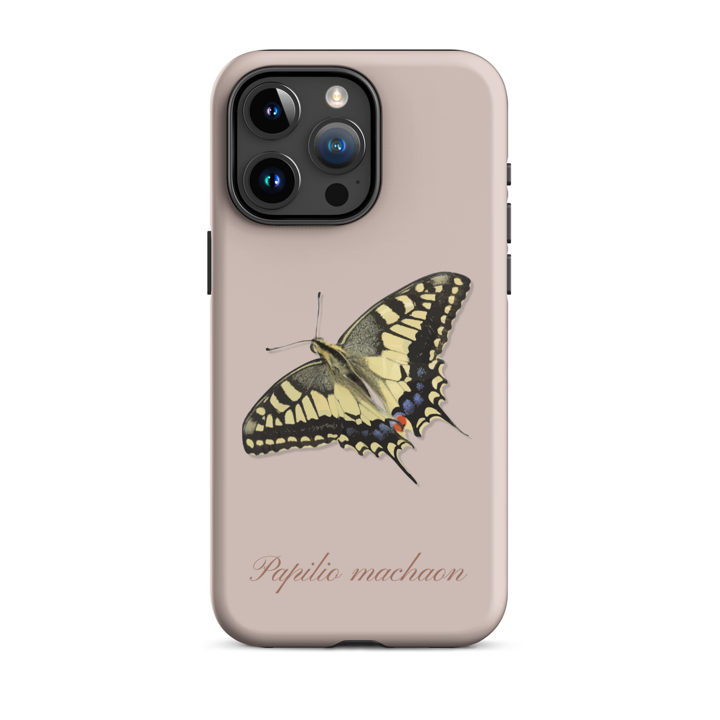 Rosa iPhone-Hülle mit Schwalbenschwanz-Muster aus Silikon, Seitenansicht