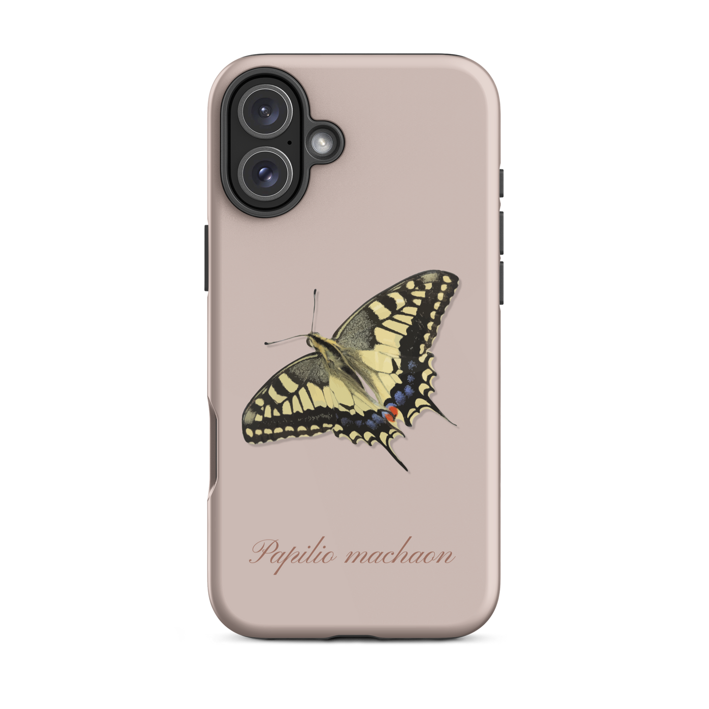 Rosa iPhone-Hülle mit Schwalbenschwanz-Muster, seitliche Ansicht