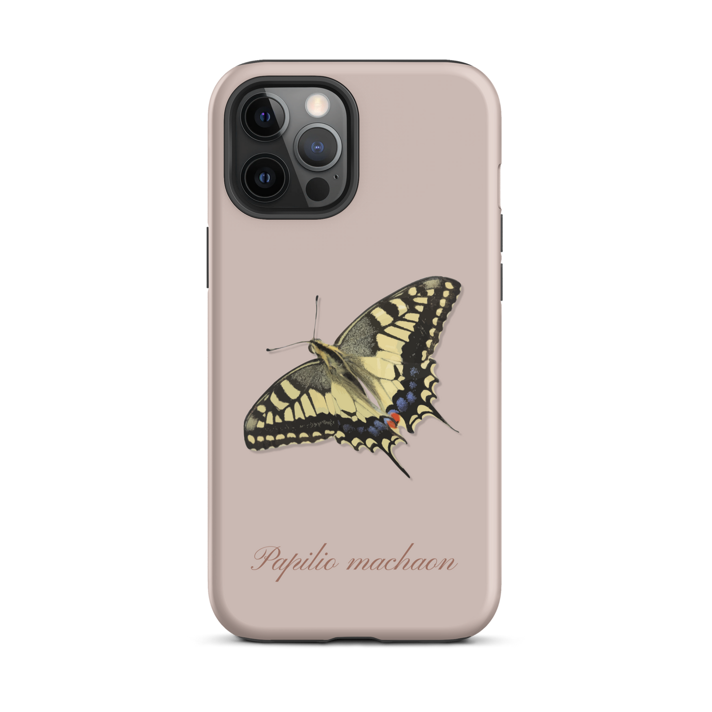 Rosa iPhone Hülle mit Schwalbenschwanz-Muster, seitliche Ansicht