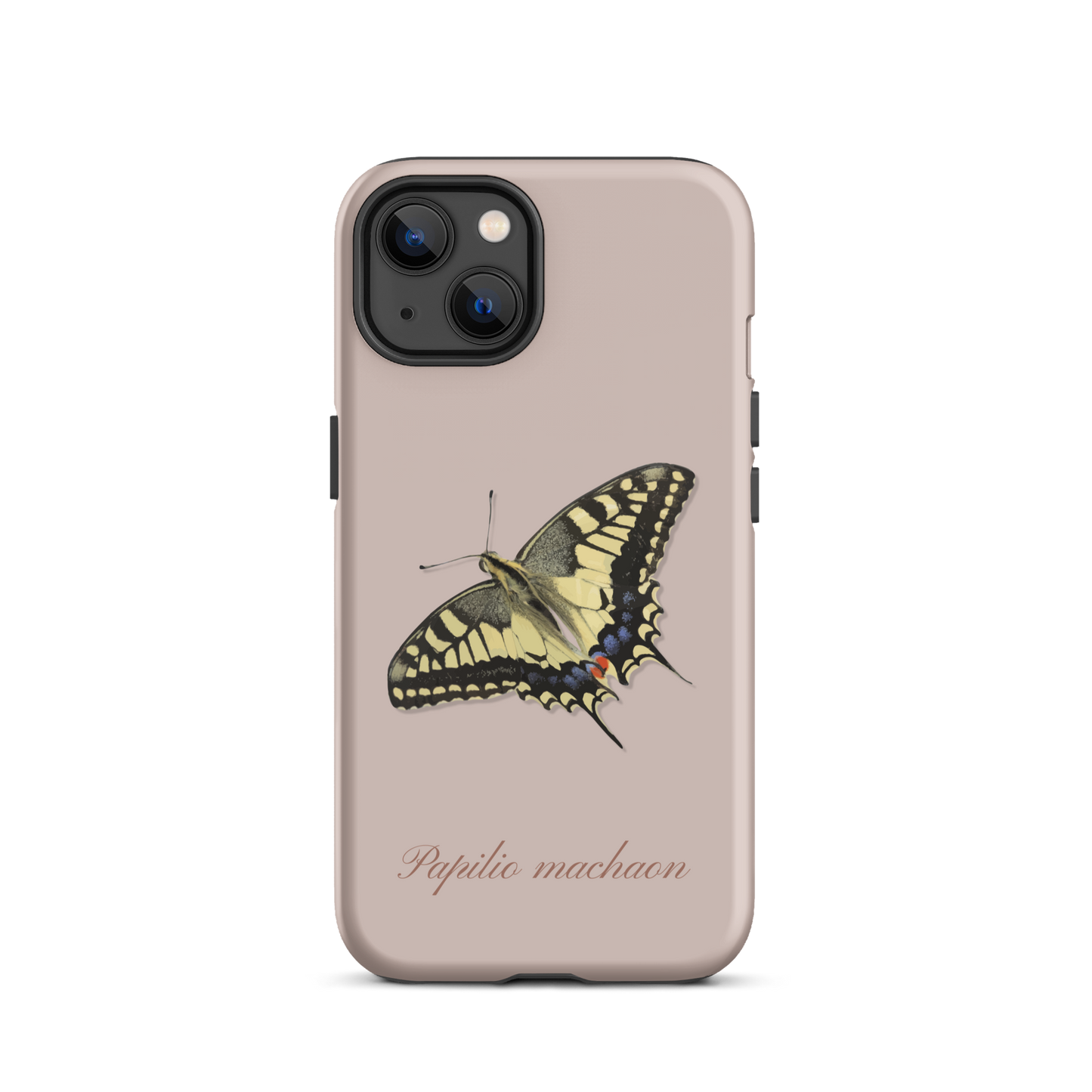 Rosa iPhone Hülle mit Schwalbenschwanz-Muster, seitliche Ansicht