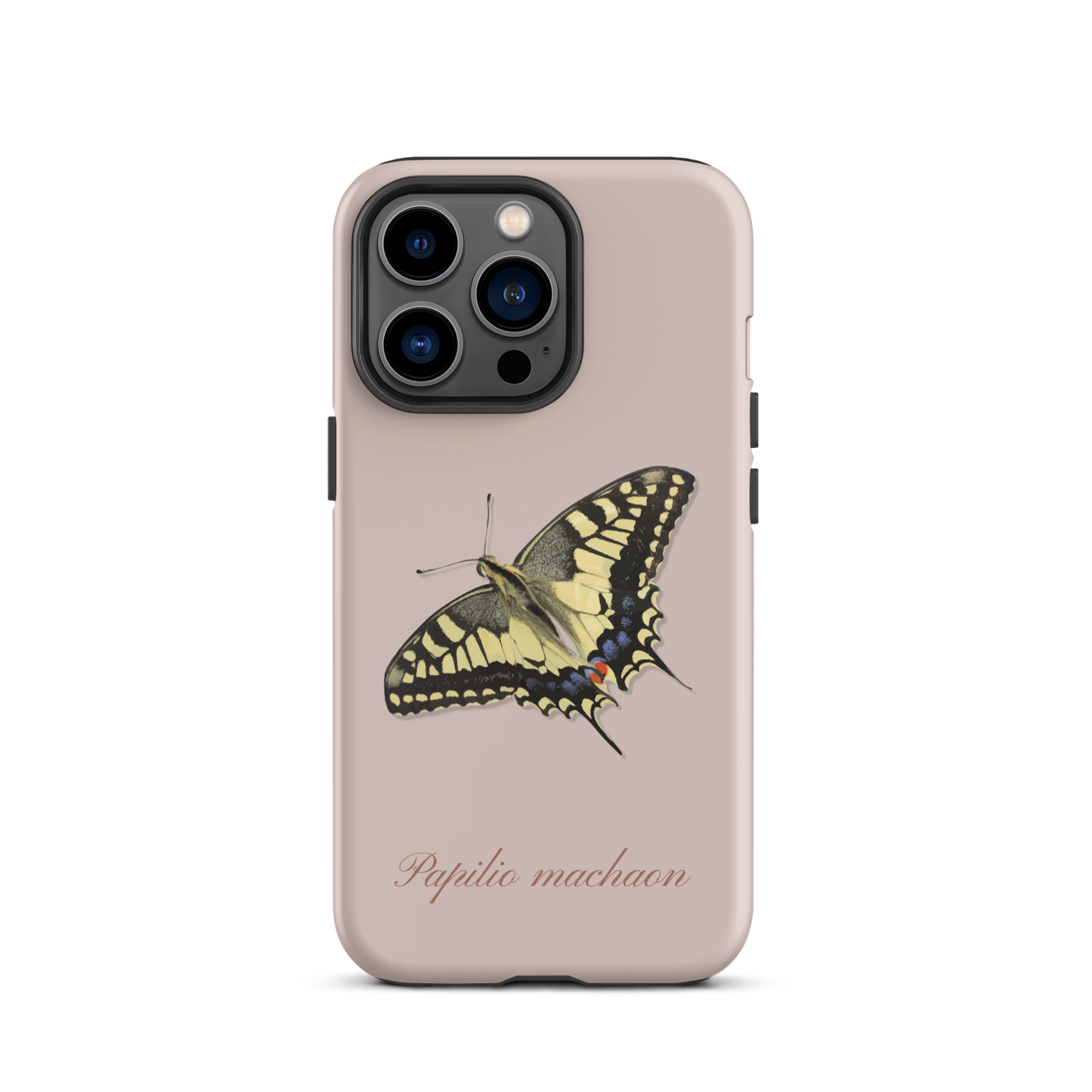 Rosa iPhone-Hülle mit Schwalbenschwanz-Muster, seitliche Ansicht, schützende Handyhülle