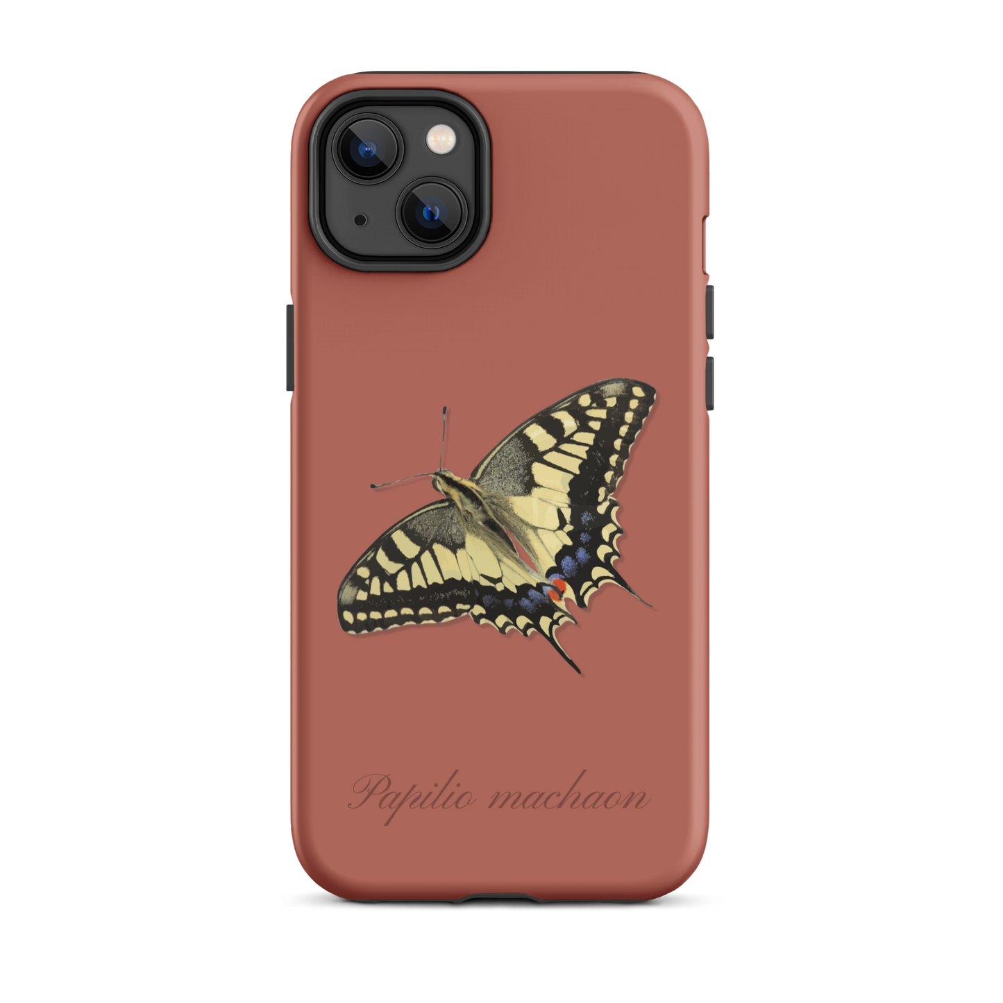 iPhone Case mit Schwalbenschwanz-Muster in Ziegelrot, Seitenansicht
