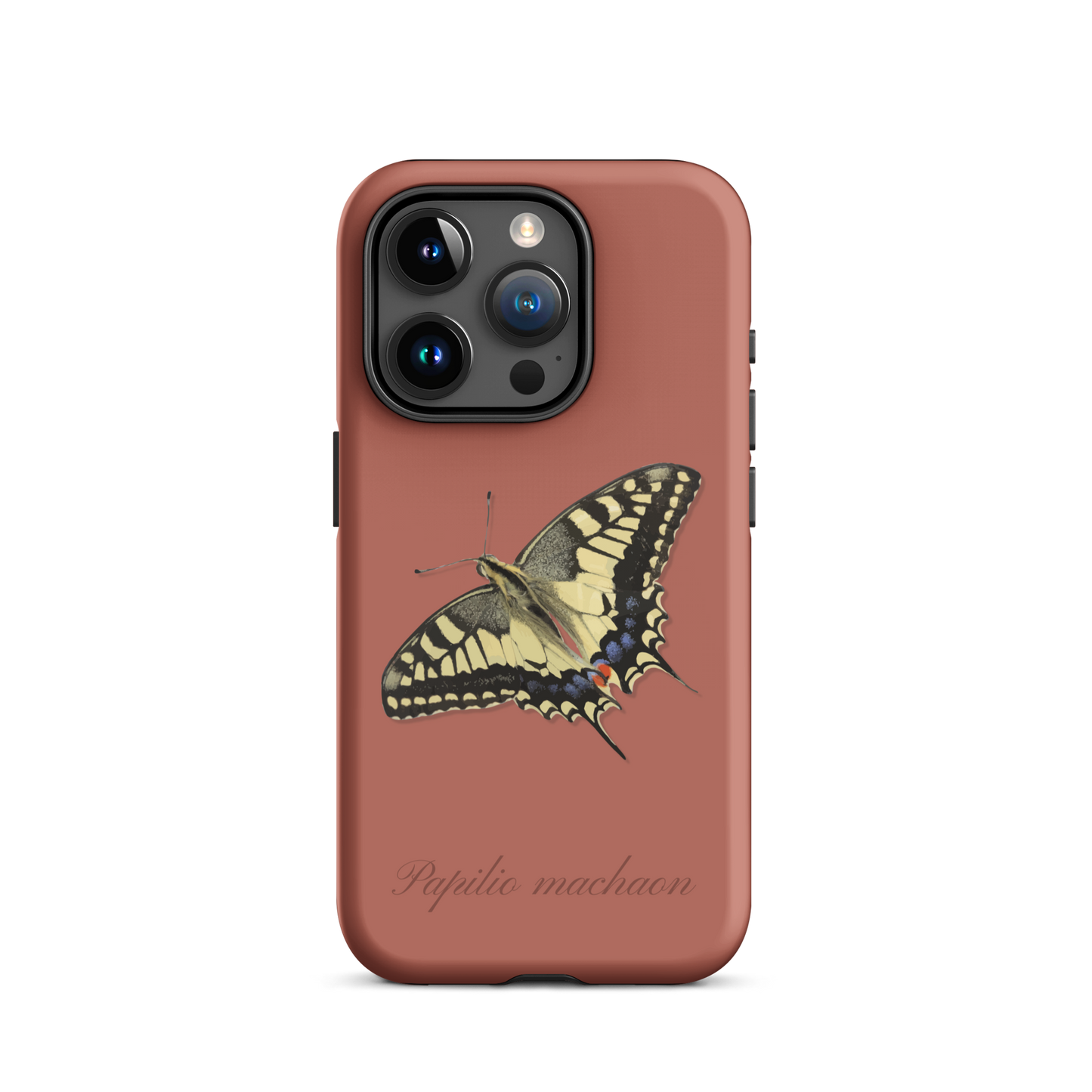 iPhone Case mit Schwalbenschwanz-Muster in Ziegelrot, seitliche Ansicht