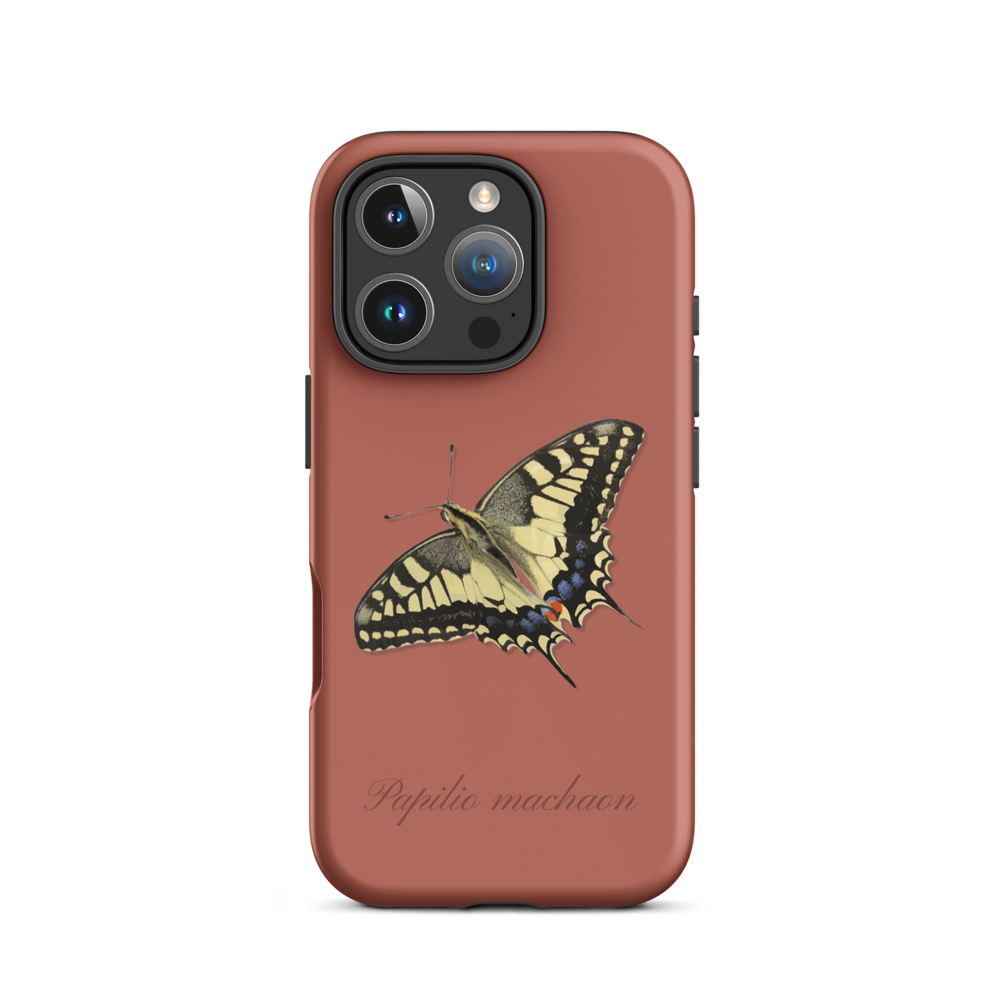 iPhone Hülle mit Schwalbenschwanzmuster in Ziegelrot, Seitenansicht