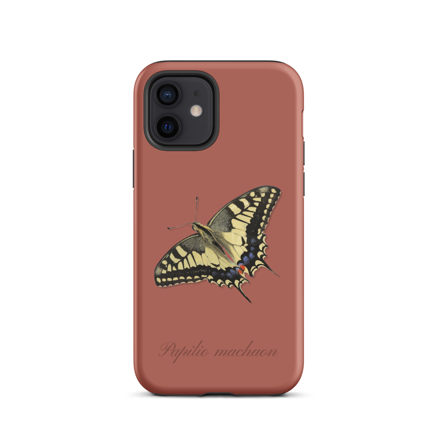Handyhülle iPhone Case Schwalbenschwanz in Ziegelrot mit Holzoptik