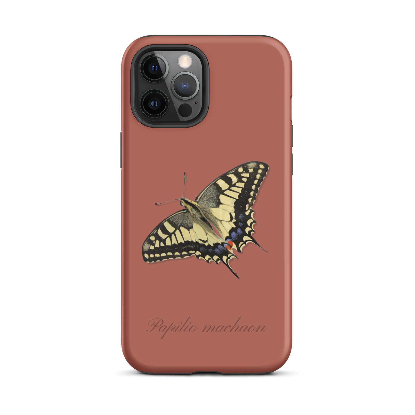 iPhone Case in Ziegelrot mit Schwalbenschwanz-Muster, Seitenansicht