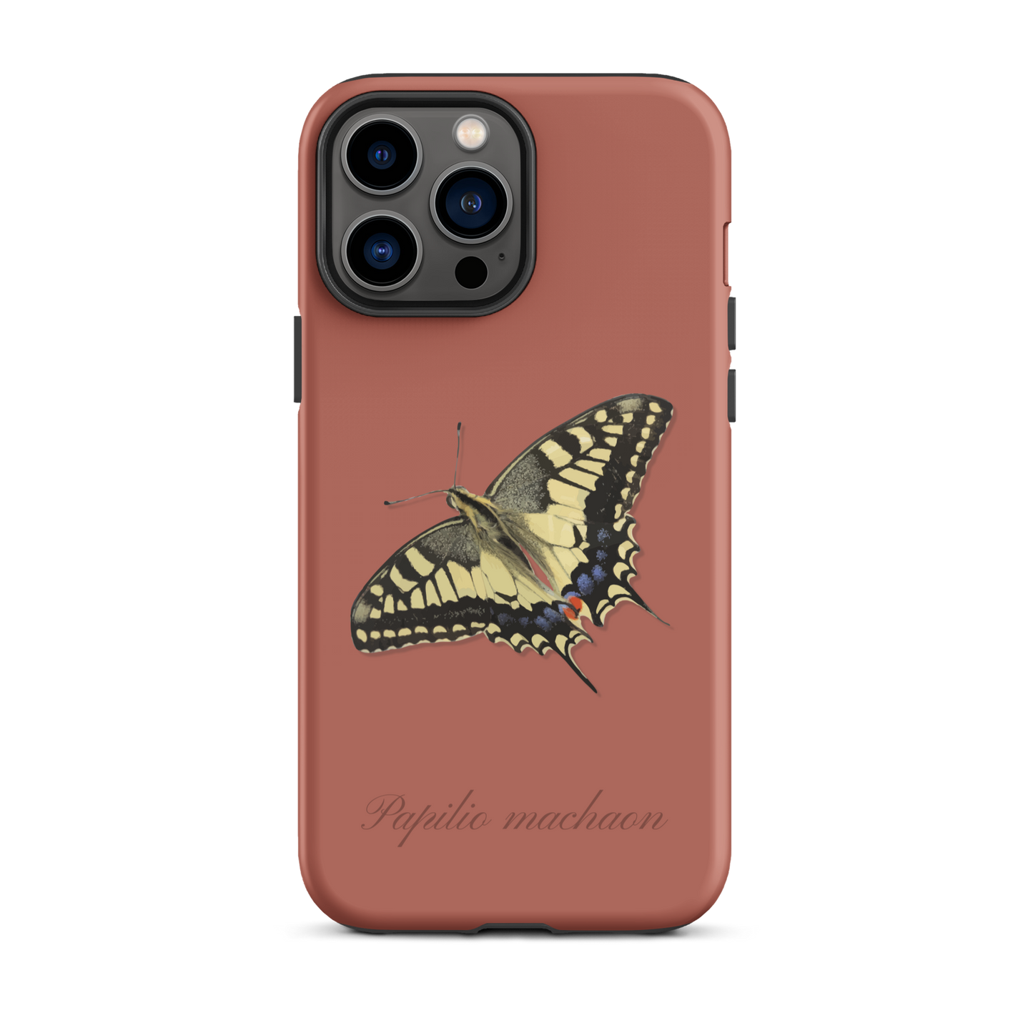 Ziegelrotes iPhone Case mit Schwalbenschwanz-Muster, Seitenansicht