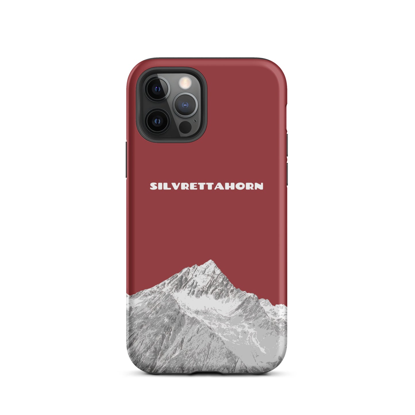 Hülle für das iPhone 12 Pro von Apple in der Farbe Rot, dass das Silvrettahorn auf der Grenze Graubündens zu Vorarlberg zeigt.