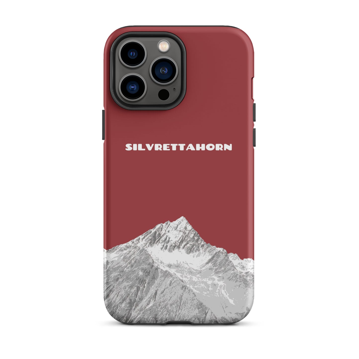 Hülle für das iPhone 13 Pro Max von Apple in der Farbe Rot, dass das Silvrettahorn auf der Grenze Graubündens zu Vorarlberg zeigt.