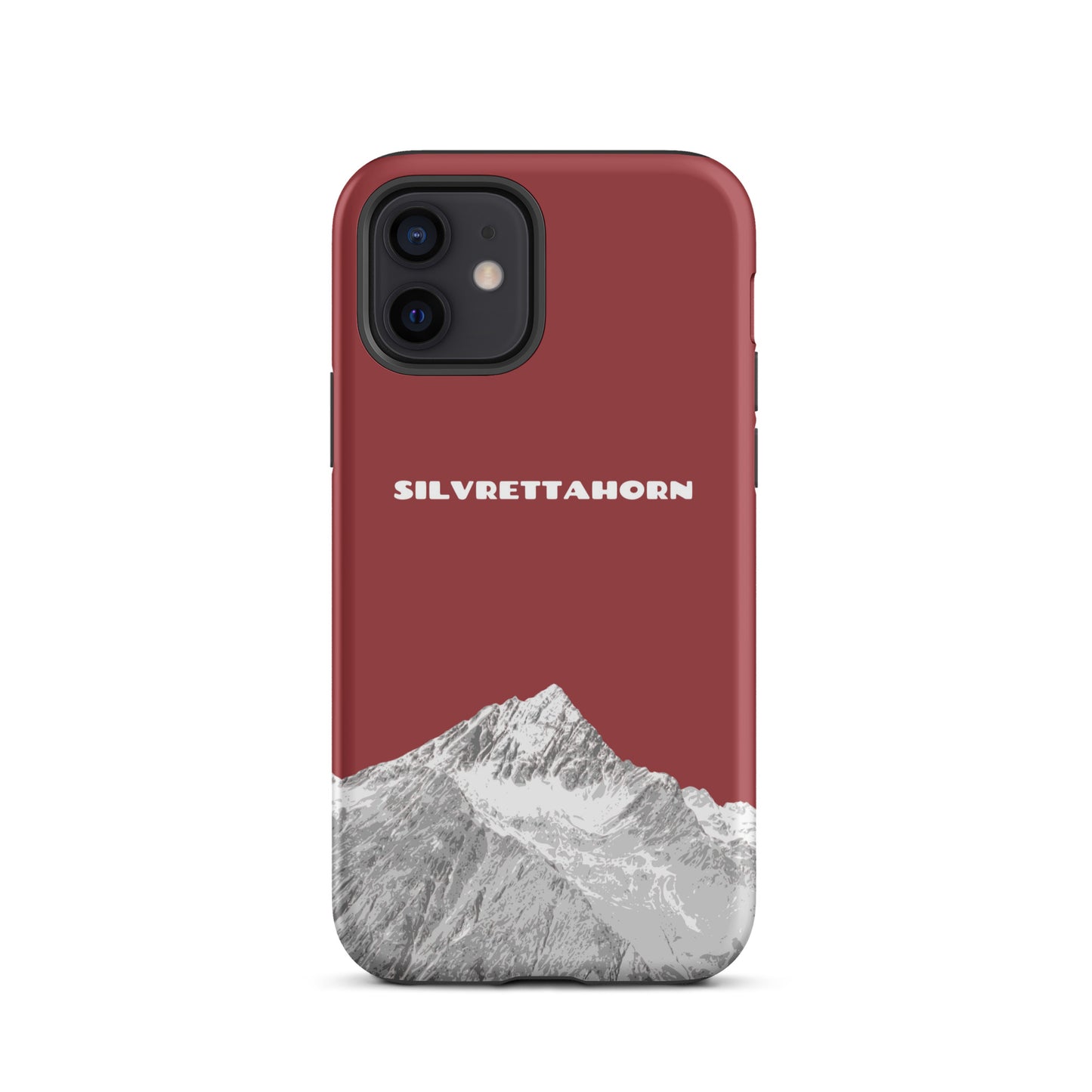 Hülle für das iPhone 12 von Apple in der Farbe Rot, dass das Silvrettahorn auf der Grenze Graubündens zu Vorarlberg zeigt.
