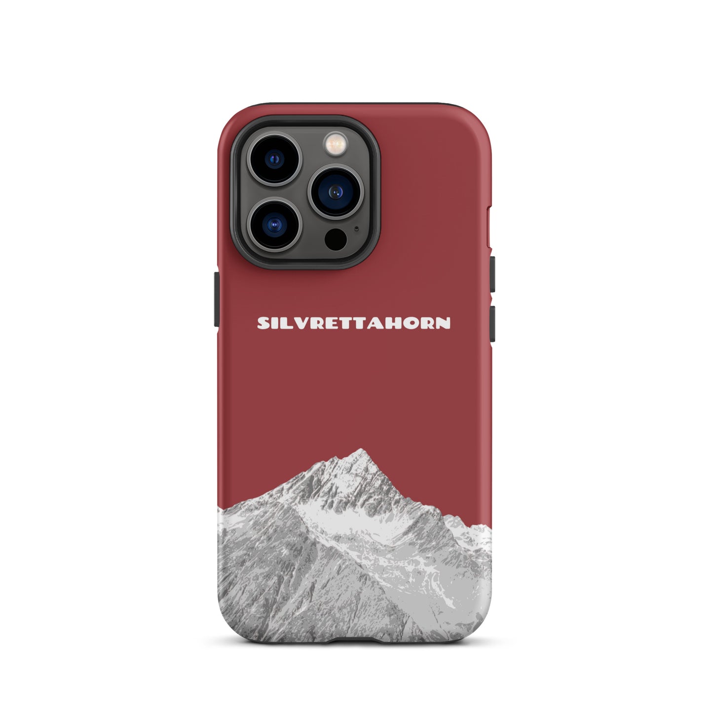 Hülle für das iPhone 13 Pro von Apple in der Farbe Rot, dass das Silvrettahorn auf der Grenze Graubündens zu Vorarlberg zeigt.