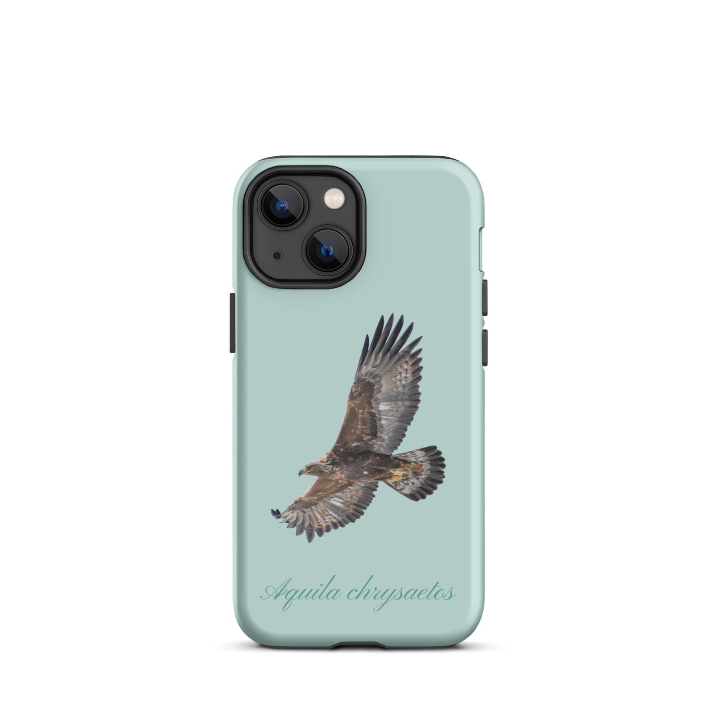 Hellblaue iPhone Silikon-Schutzhülle mit Steinadler-Motiv, Vorderansicht
