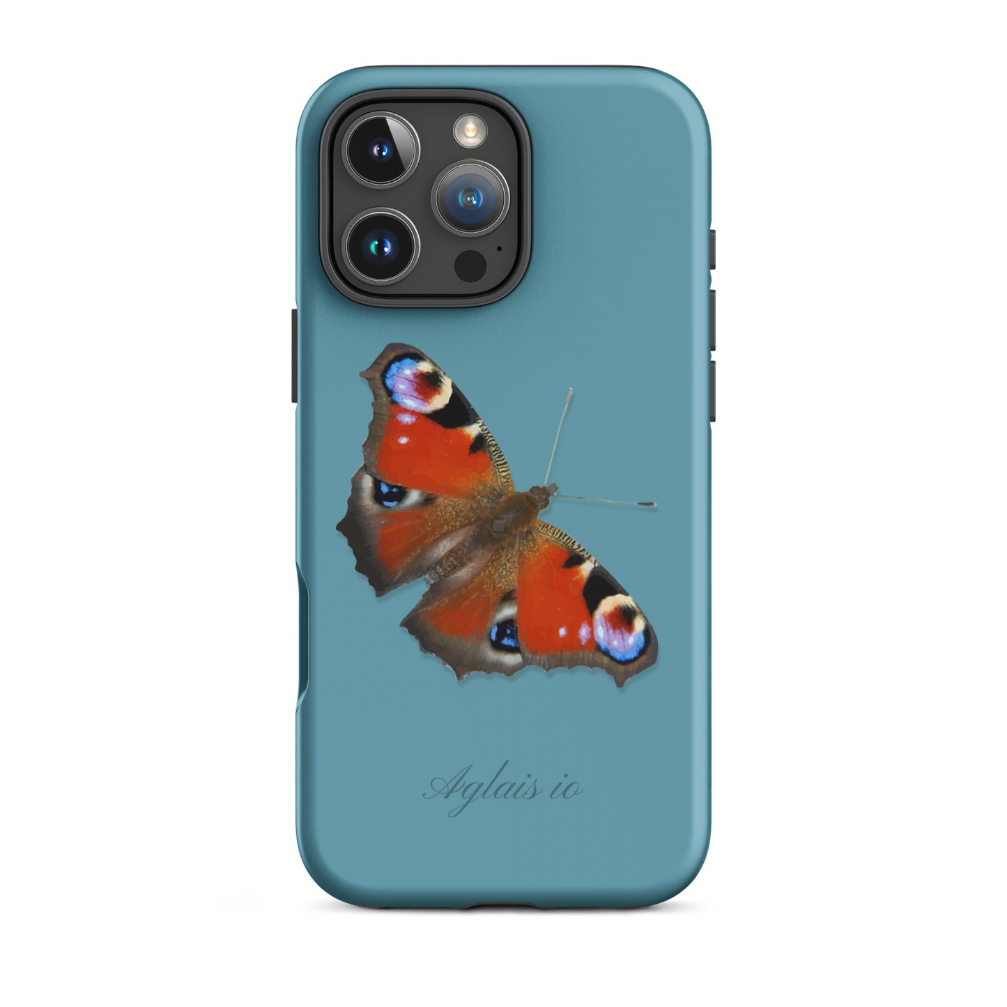 iPhone Hülle mit Tagpfauenauge-Muster in Gletscherwasserblau