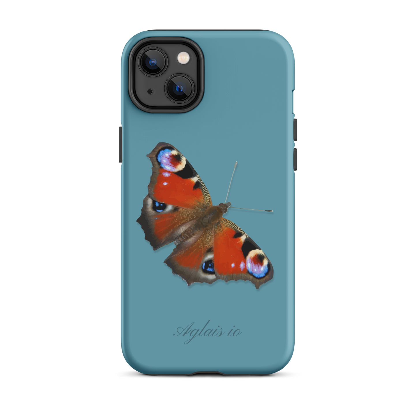 iPhone Case mit Tagpfauenauge-Muster in Gletscherwasserblau, schützende Handyhülle aus robustem Material
