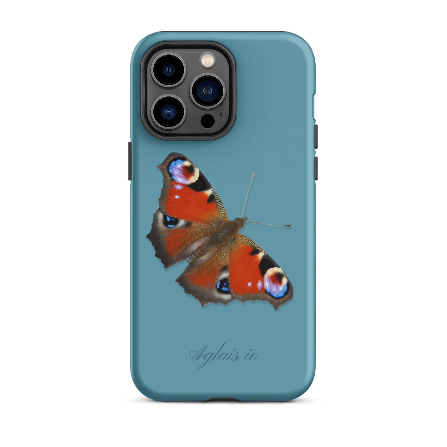 iPhone Case mit Tagpfauenauge-Design in Gletscherwasserblau, schützende Handyhülle mit Naturmotiv