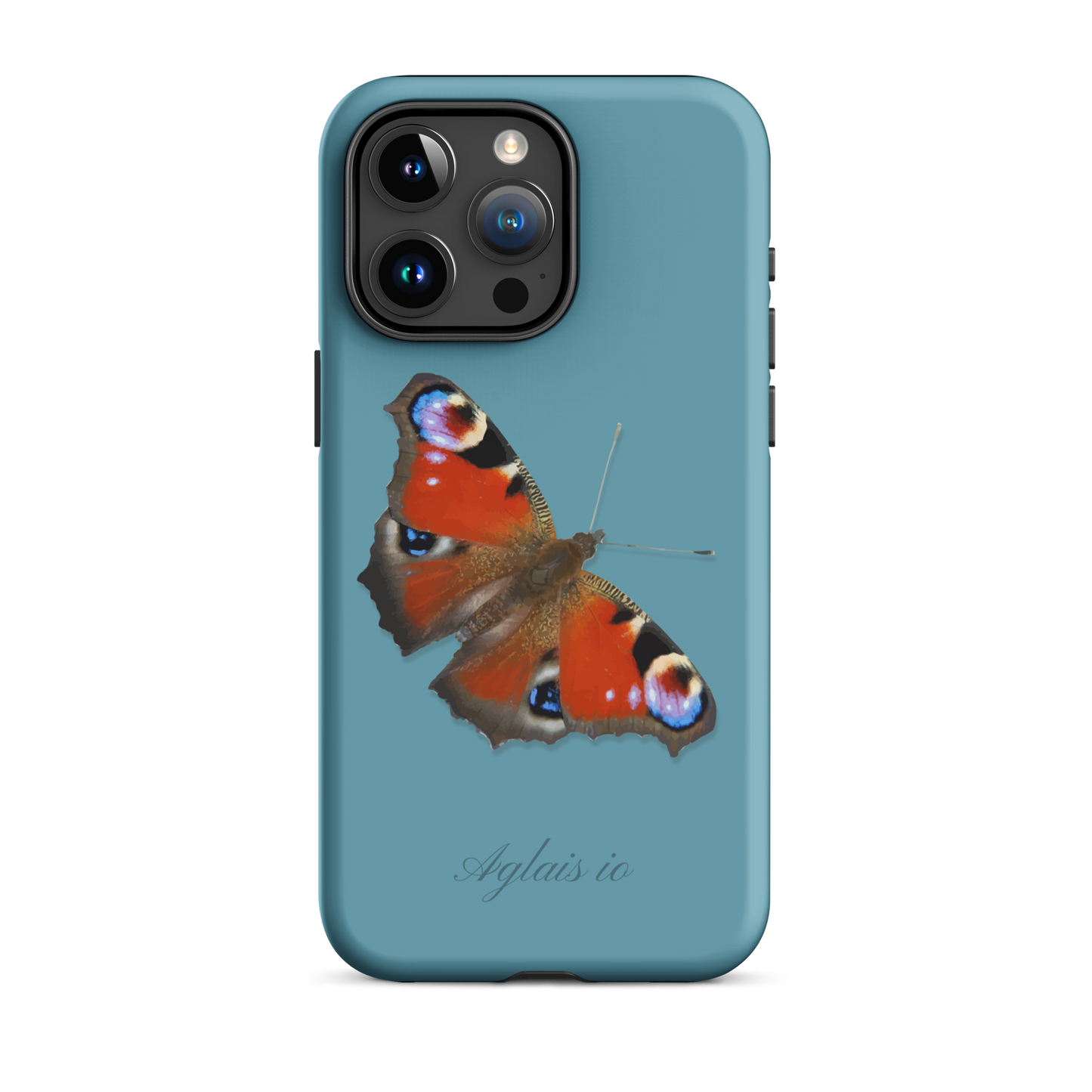 iPhone-Hülle mit Tagpfauenauge-Muster in Gletscherwasserblau, schützende Handyhülle mit einzigartigem Design