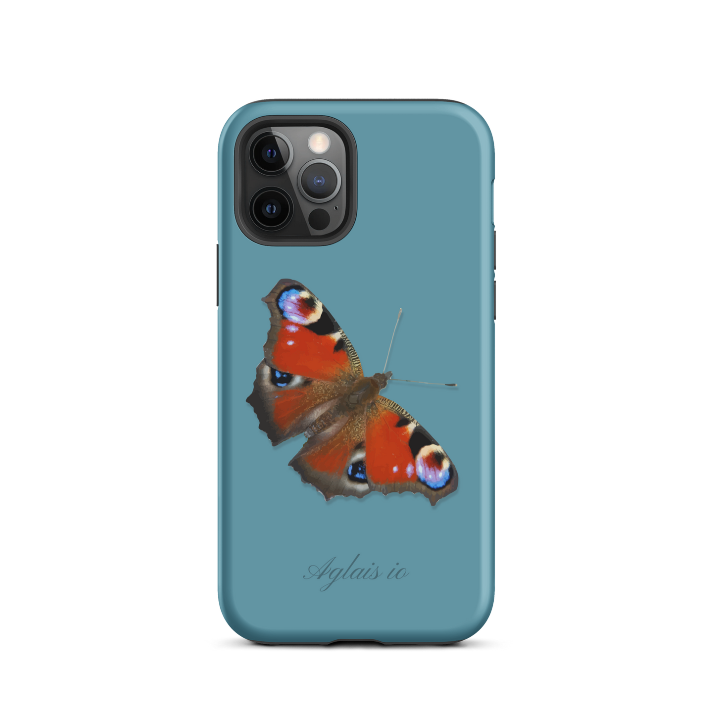 iPhone Case mit Tagpfauenauge-Muster in Gletscherwasserblau, schützende Handyhülle mit Naturdesign