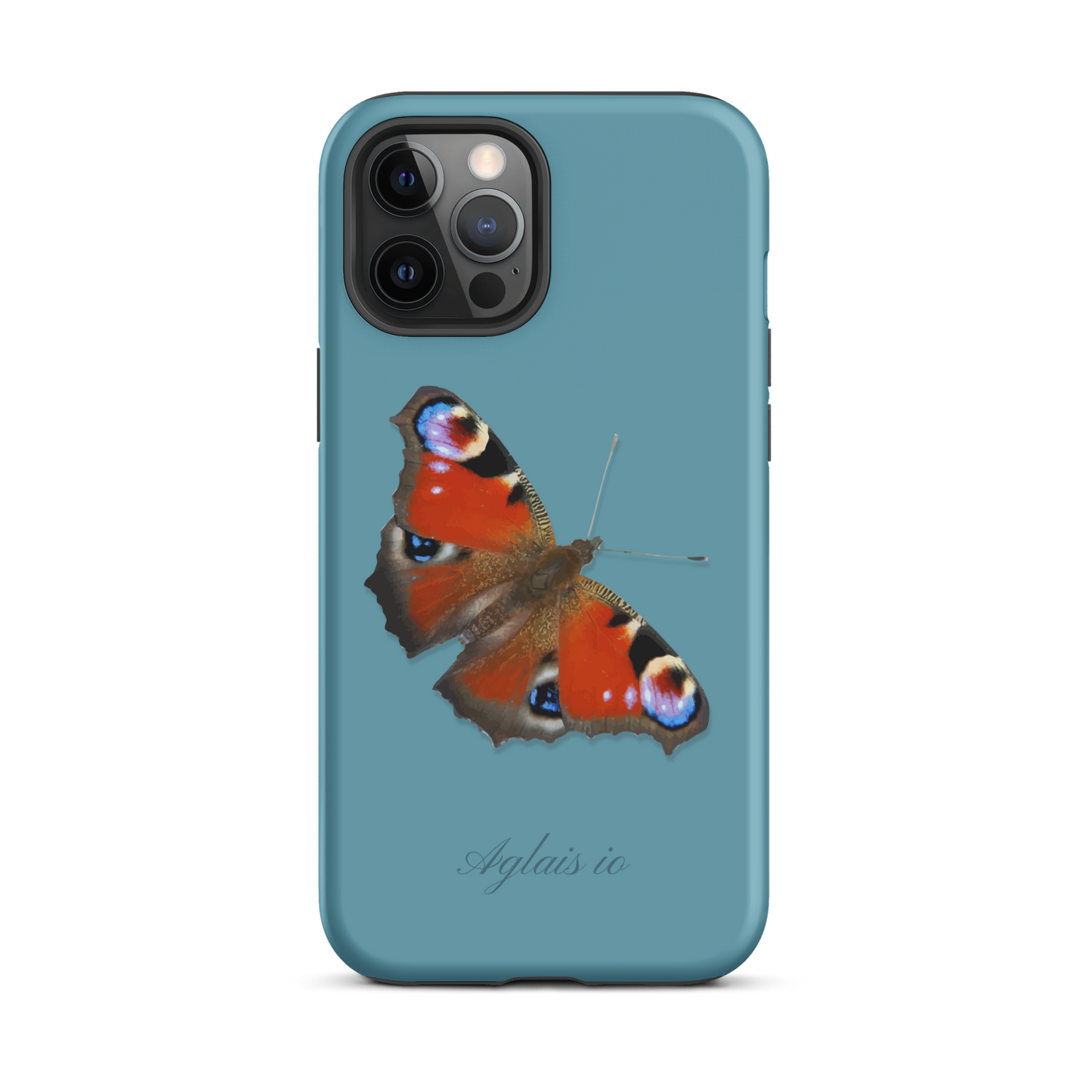 iPhone Case mit Tagpfauenauge-Muster in Gletscherwasserblau, präzise Passform für iPhone-Modelle.