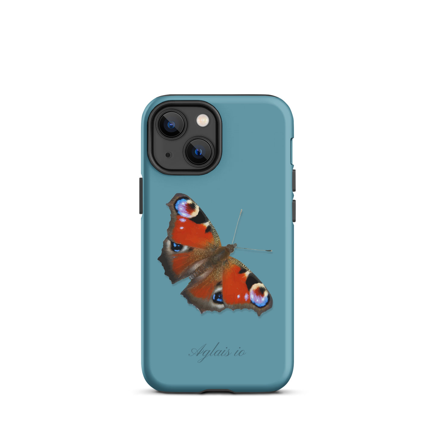iPhone Case mit Tagpfauenauge-Design in Gletscherwasserblau, Handyhülle mit einzigartigem Muster.