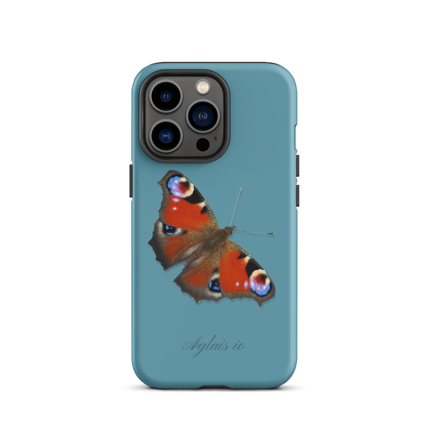 iPhone Handyhülle mit Tagpfauenauge Motiv in Gletscherwasserblau