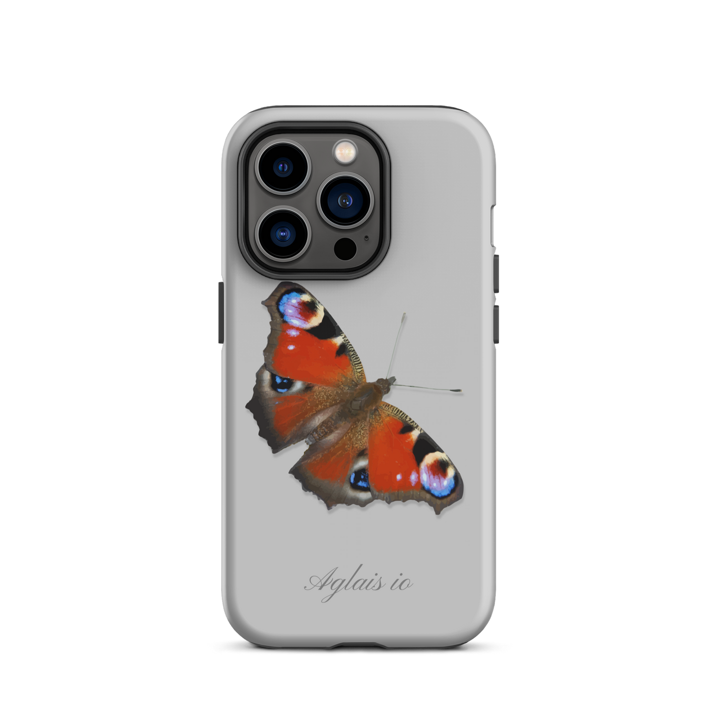 iPhone Hülle mit Tagpfauenauge-Muster in Grau, schützende Handyhülle für iPhone