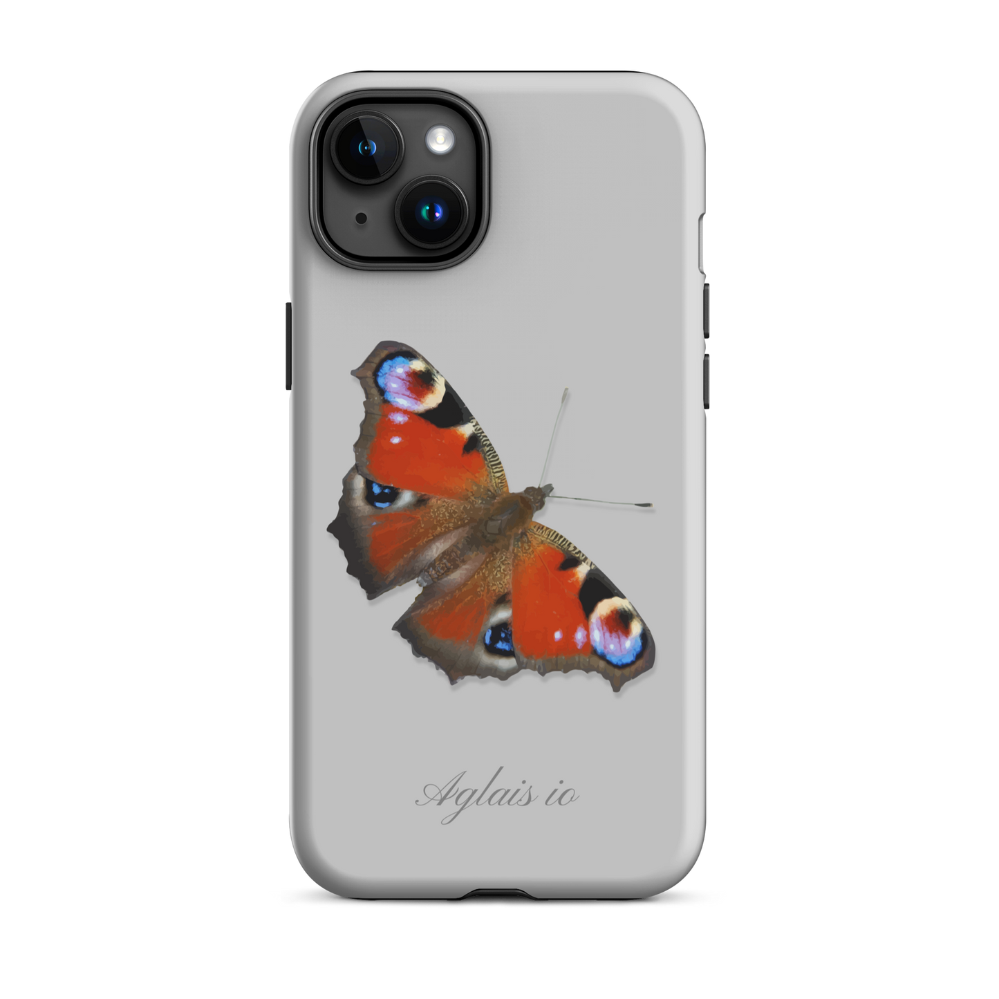 Graue Handyhülle mit Tagpfauenauge-Motiv für iPhone, Schutzhülle mit Schmetterlingsdesign